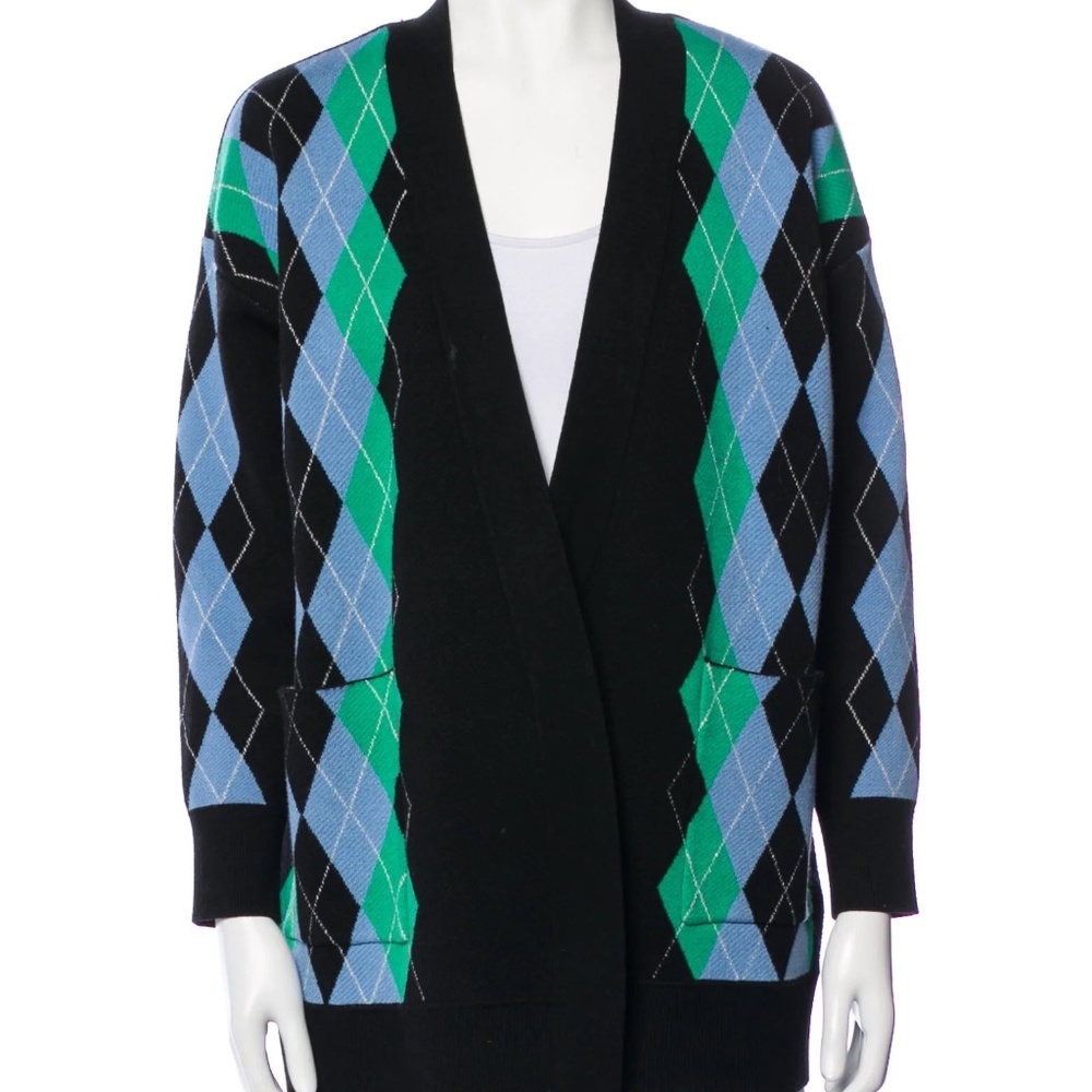 Sandro Black, Blue, and Green Argyle Cardigan
